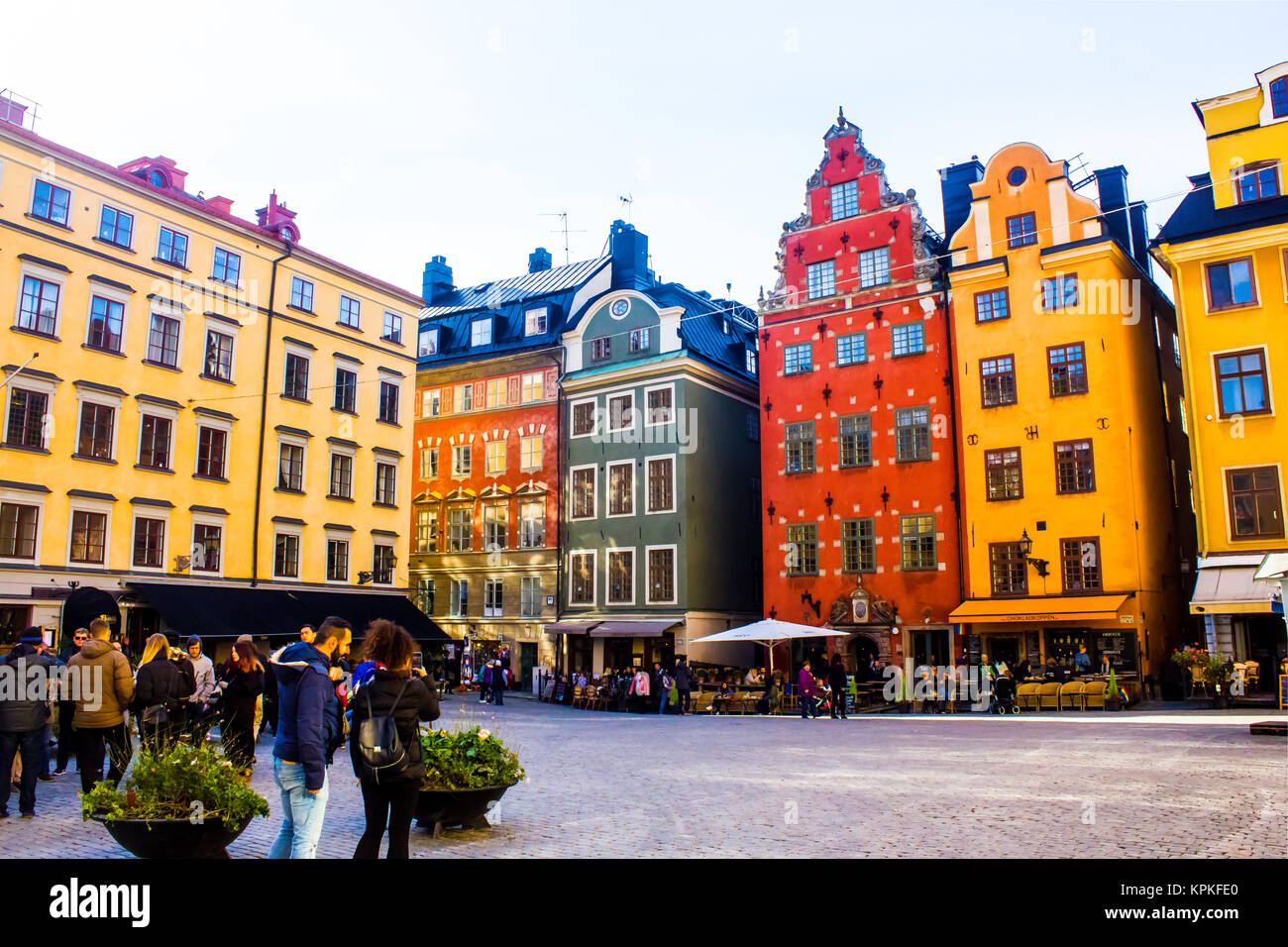 Stortorget or the Nobel Square in Stockholm, Sweden, a small square in Gamla Stan and the oldest of the city. Stockholm was born in this site Stock Photo
