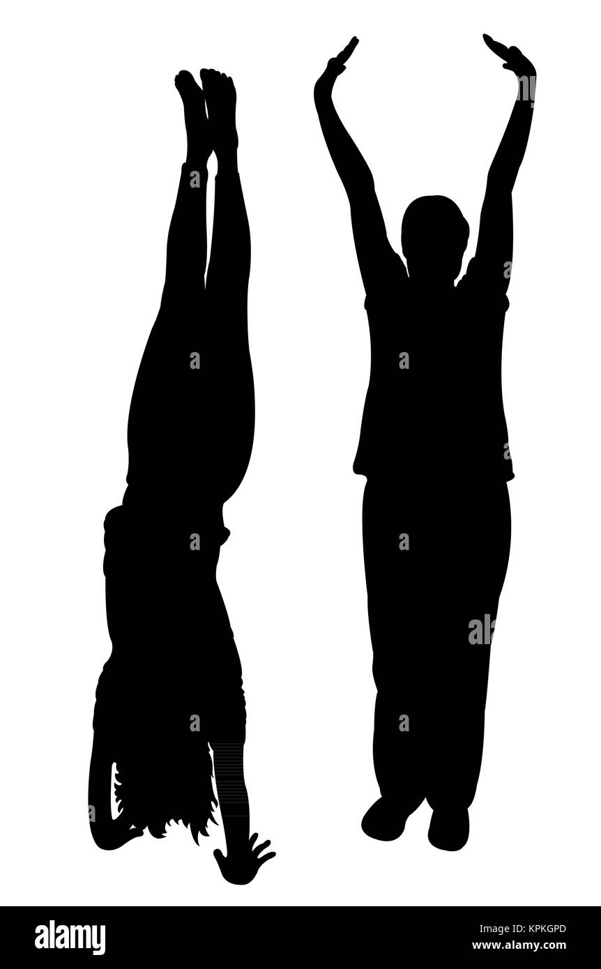 two woman body silhouette vector, one is doing hand stand Stock Photo