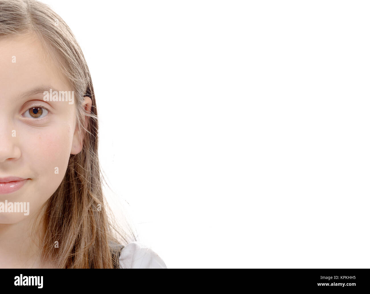 half portrait of preteen girl isolated on a white background Stock ...