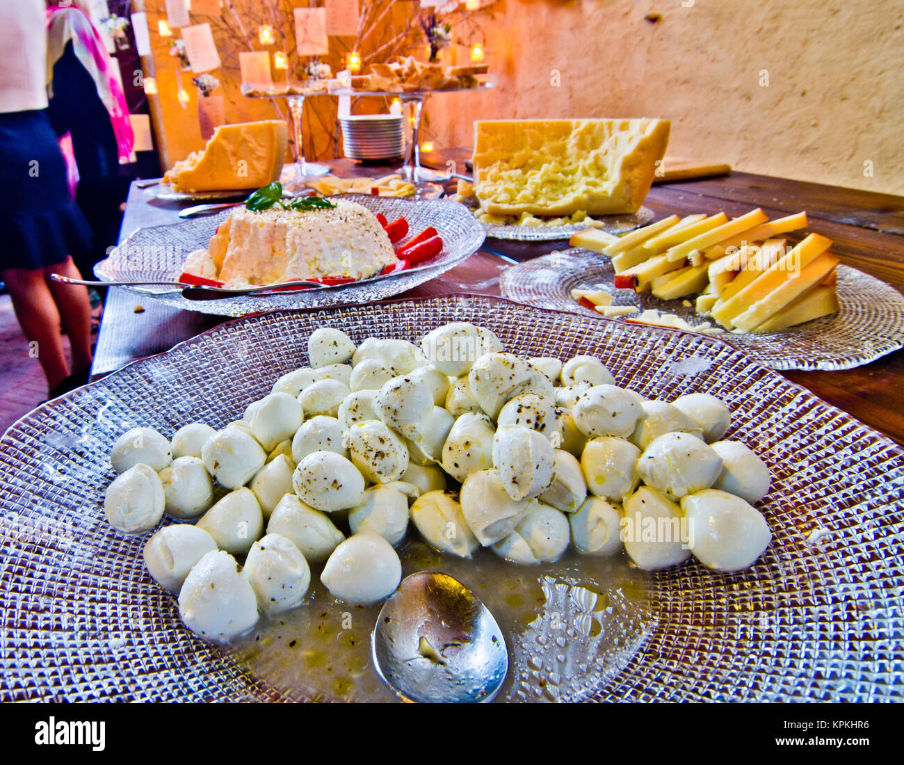 Italian appetizer with mozzarella cherries, ricotta, parmesan and