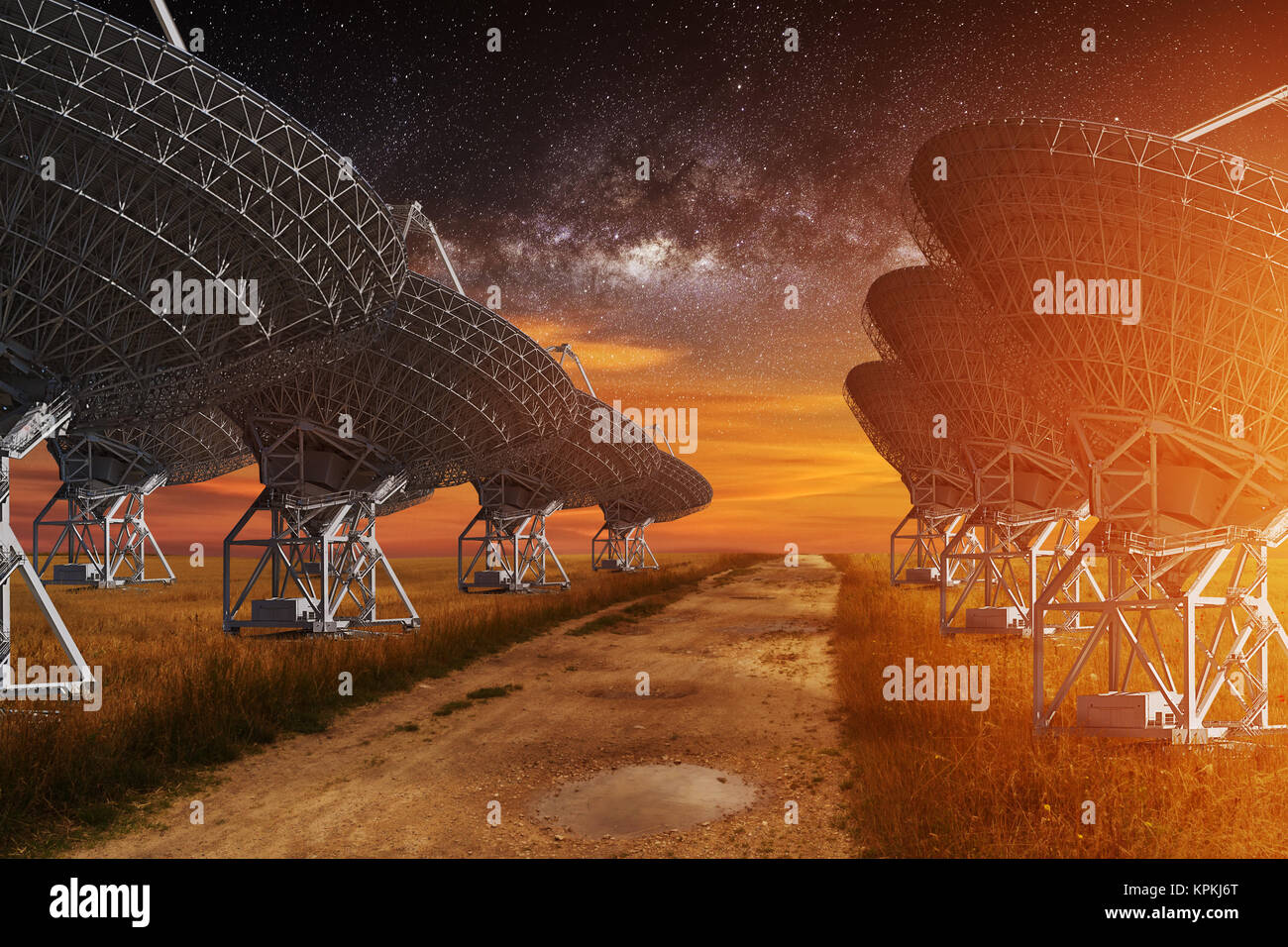 Radio Telescope view at night Stock Photo