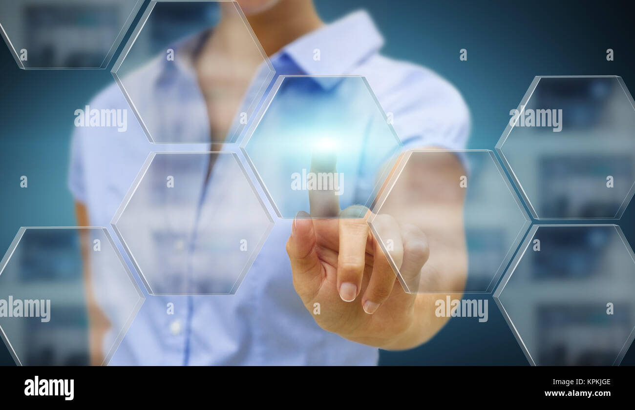 Businesswoman in his office using tactile interface Stock Photo - Alamy
