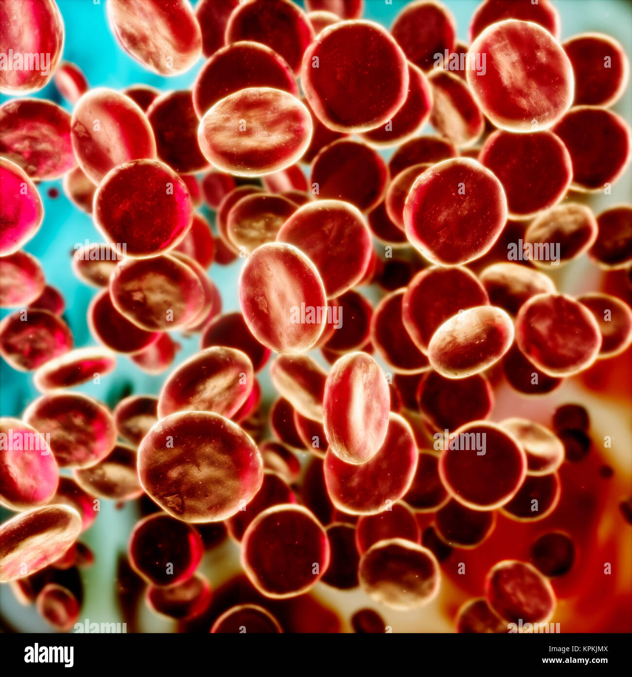 Blood cells stream to deliver hemoglobine, through circulatory system Stock Photo
