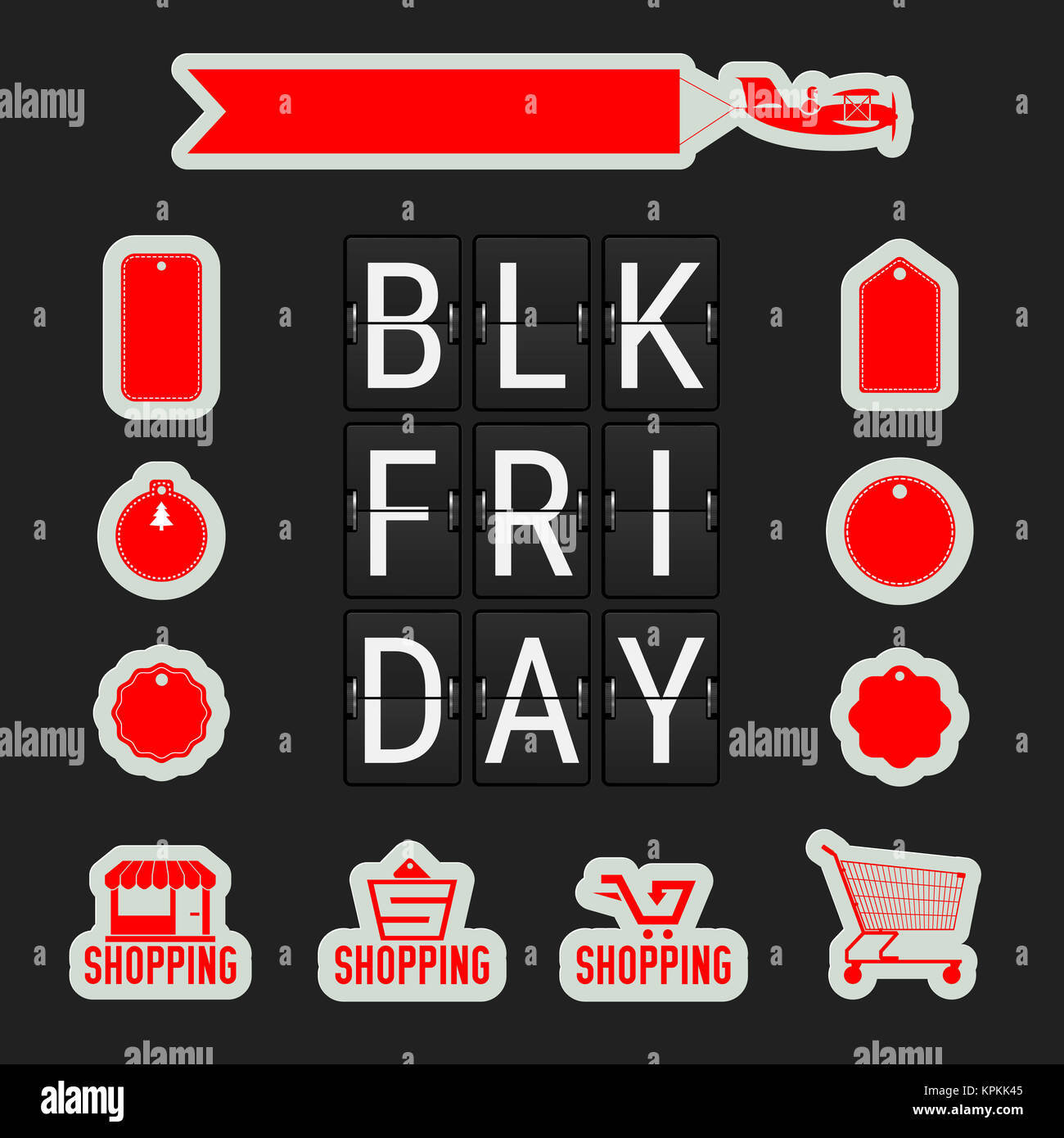 Black Friday Sale. Analog Flip Clock Letters. A Set of Labels and Icons Black Friday Related in