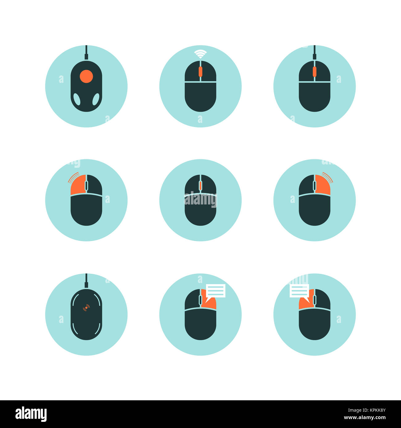 Computer Mouse with Highlighted Functions. Flat Style Icon Set Stock