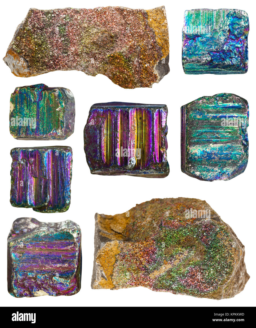 set of rainbow pyrite stone and separate crystals Stock Photo - Alamy
