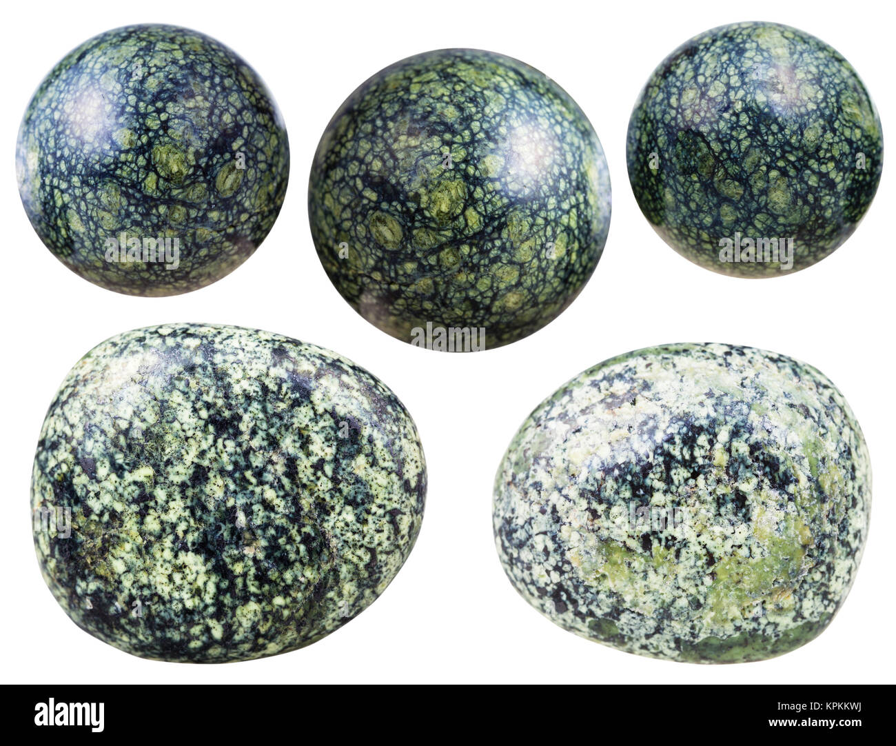 set of tumbled serpentine (Serpentinite) gemstones Stock Photo Alamy