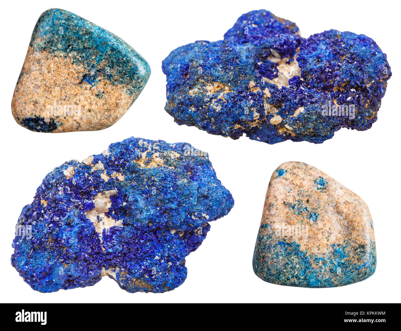 set of crystal and polished azurite mineral stones Stock Photo