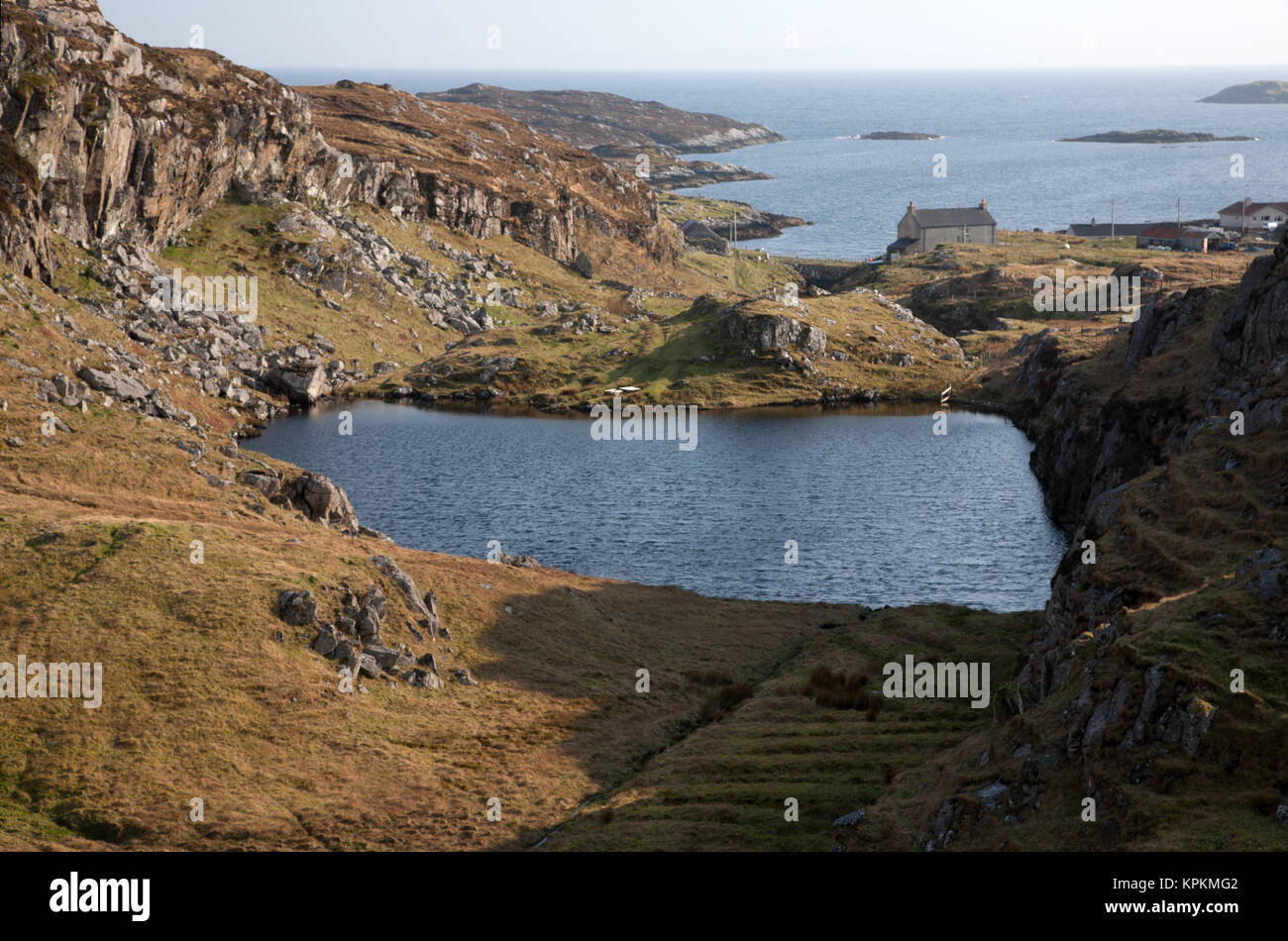 Loch Leacach and the former fishing community of Geocrab, Isle of Harris, Western Isles. Stock Photo