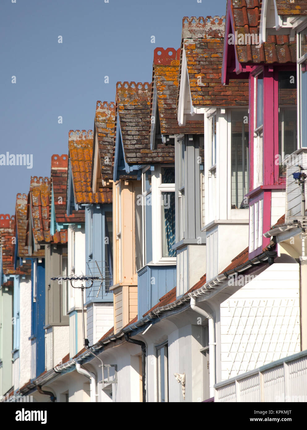 Dormer windows atop the terraced Victorian houses of Wave Crest, Whitstable, Kent, England. Stock Photo