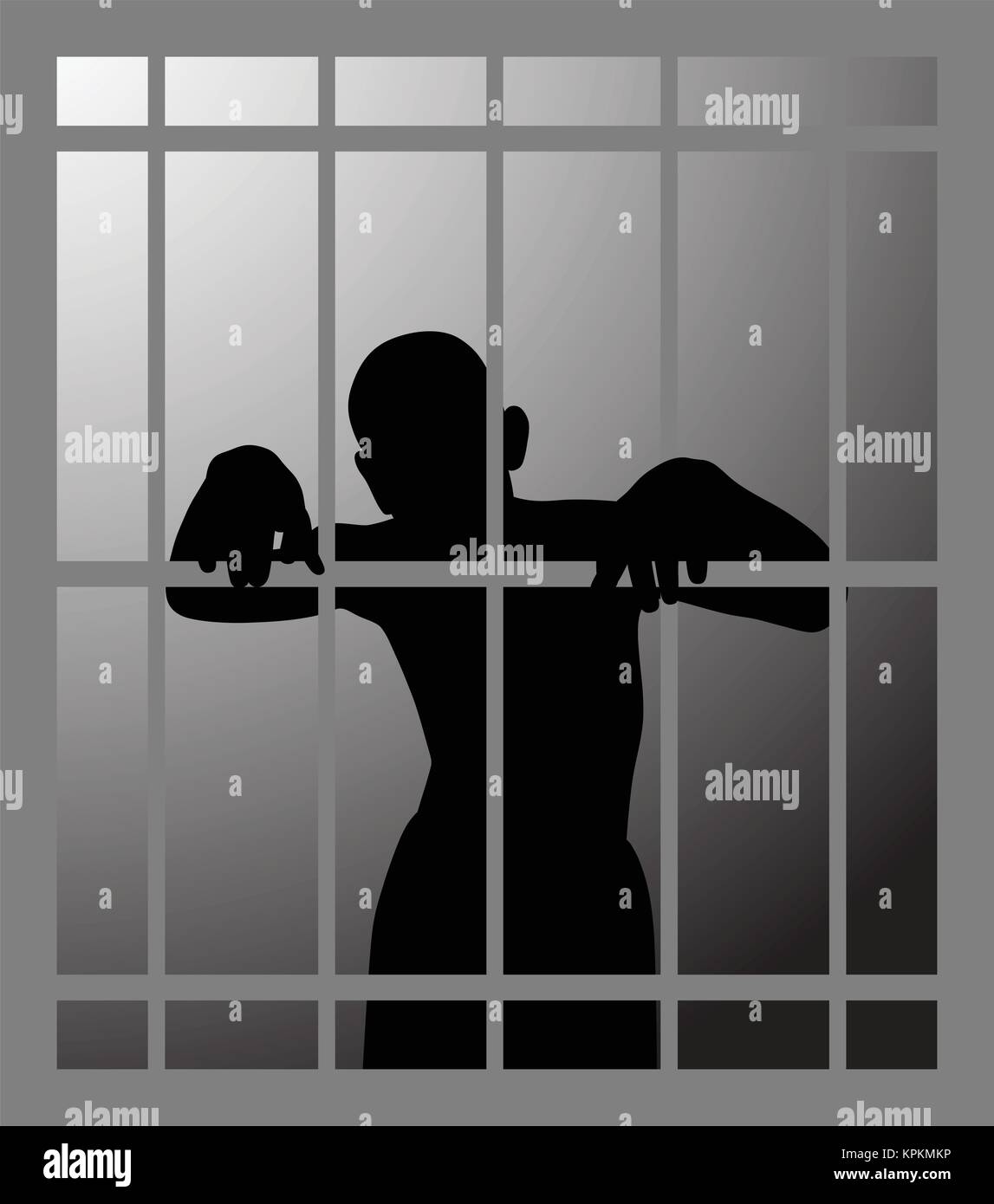 Man in prison or dark dungeon behind bars Stock Vector