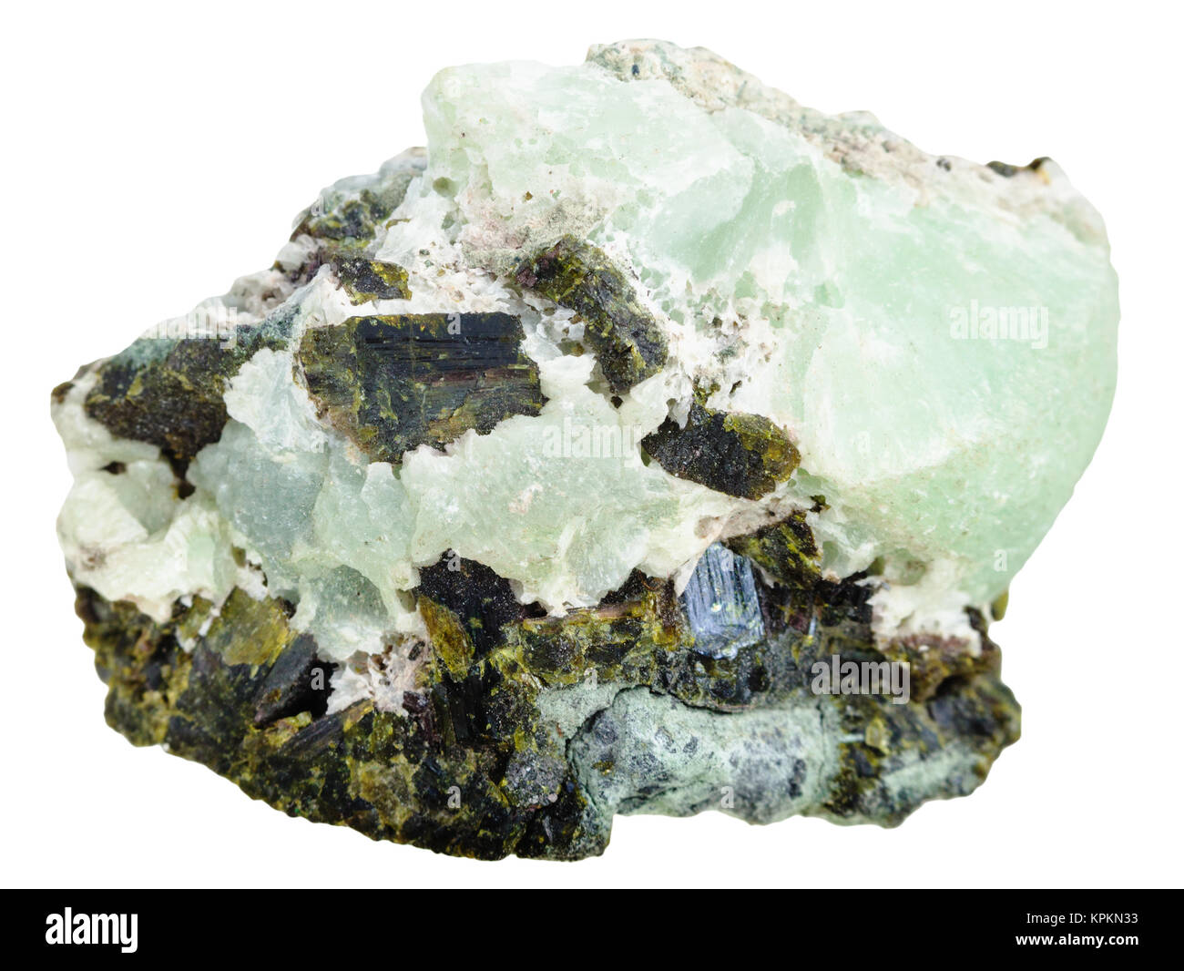 green Prehnite mineral stone and Epidote crystals Stock Photo