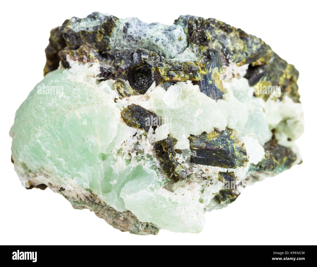 piece of Prehnite stone with Epidote crystals Stock Photo