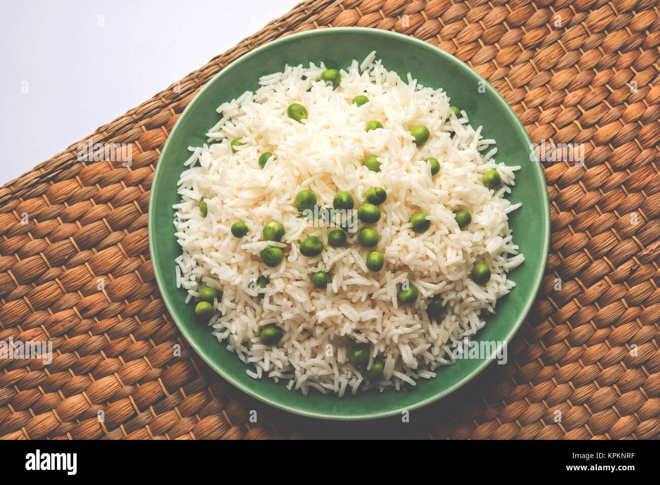 Basmati Rice Pilaf or pulav with Peas, or vegetable rice using green