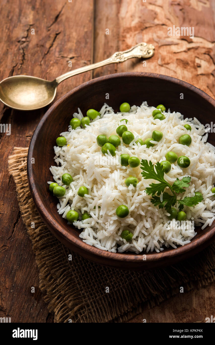 Basmati Rice Pilaf or pulav with Peas, or vegetable rice using green