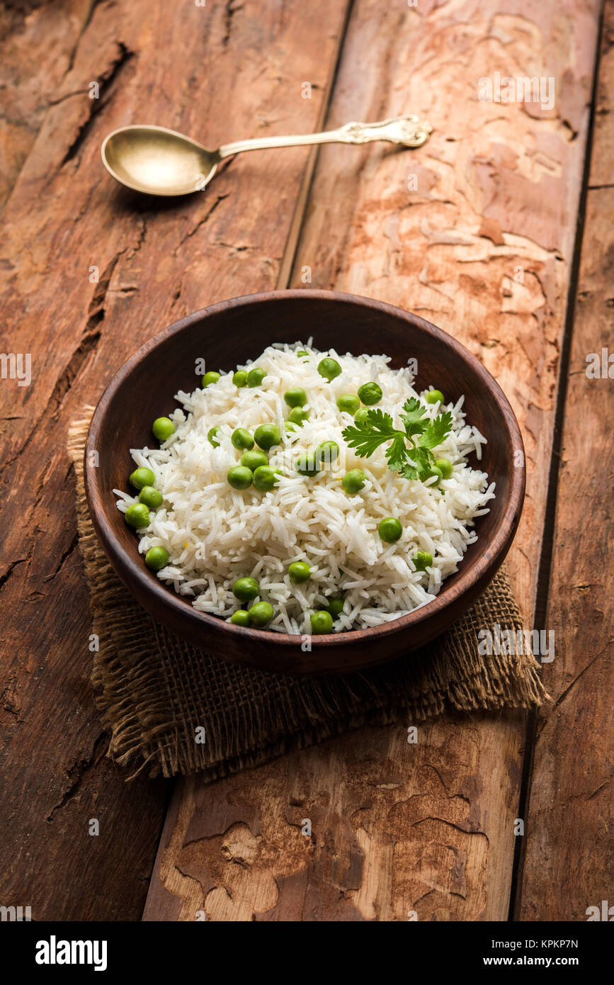 Basmati Rice Pilaf or pulav with Peas, or vegetable rice using green