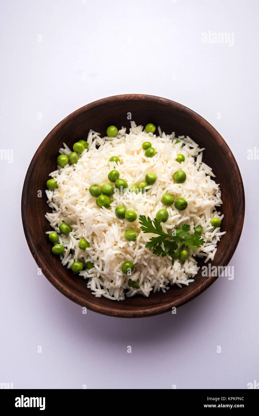 Basmati Rice Pilaf or pulav with Peas, or vegetable rice using green