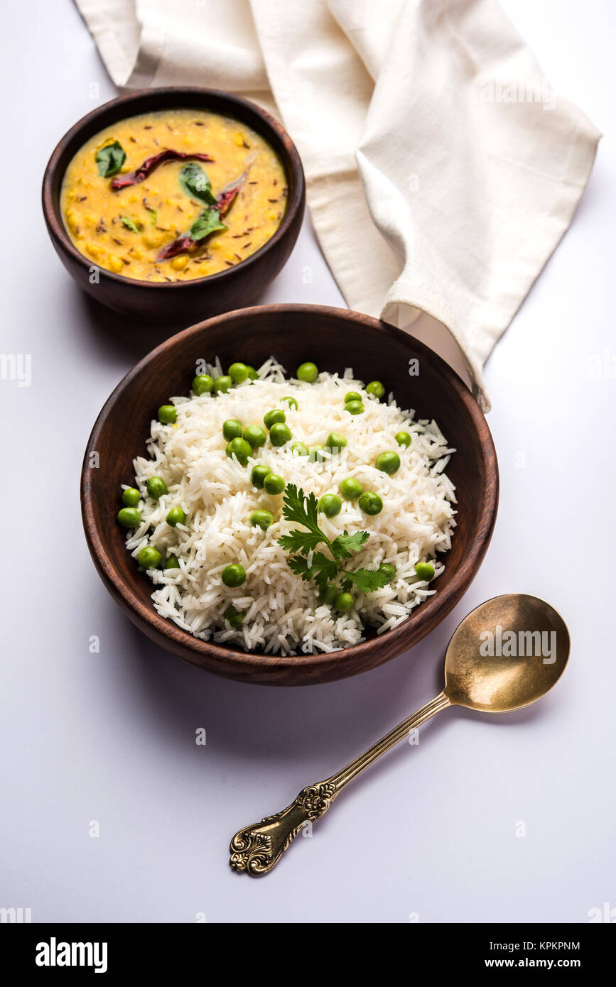 Basmati Rice Pilaf or pulav with Peas, or vegetable rice using green