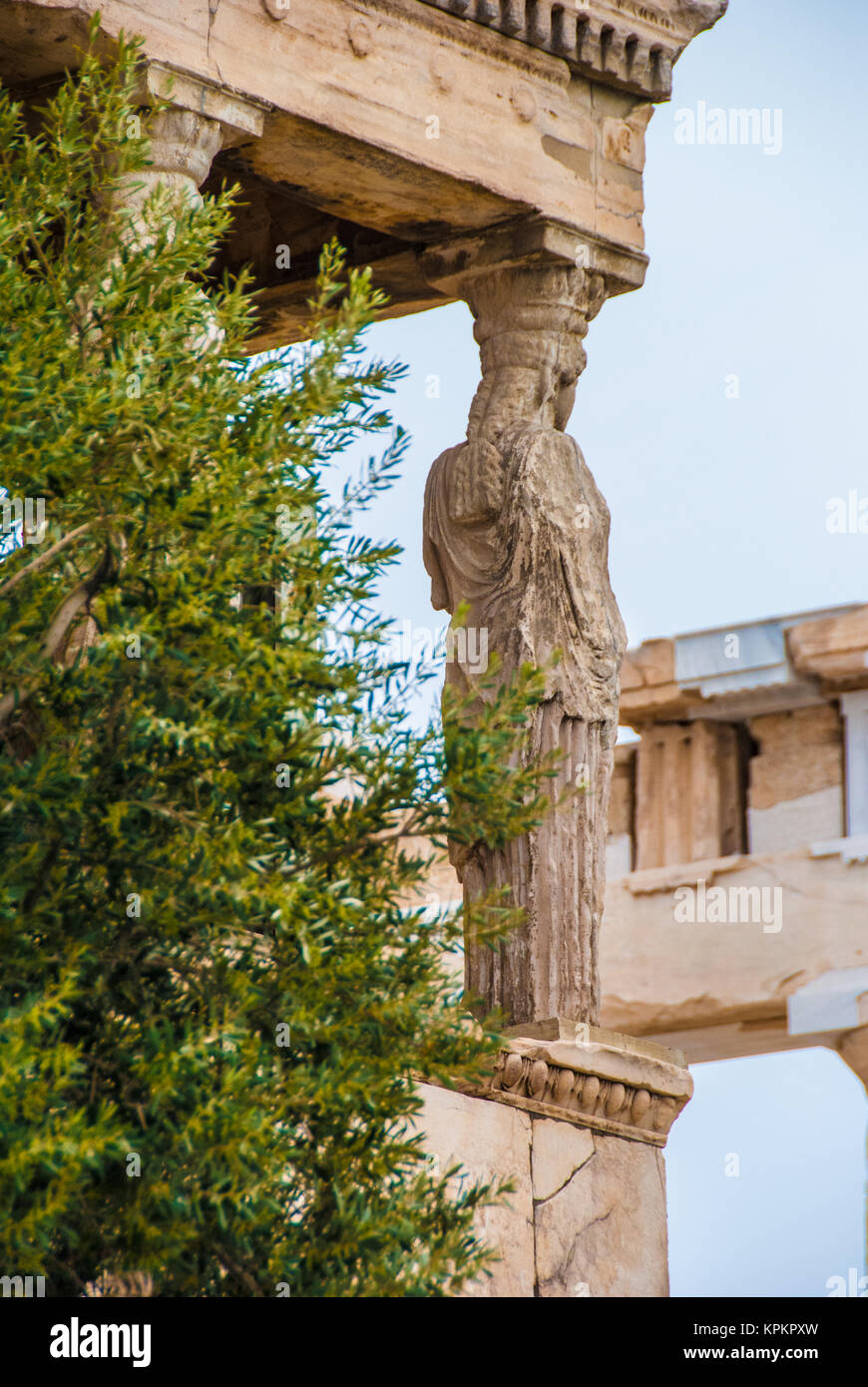 Caryatid in the Erechtheion temple on Parthenon, Athens Greece Stock Photo