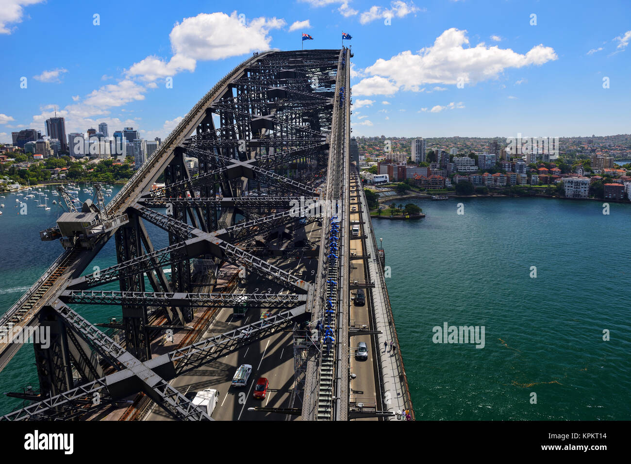 Sydney Harbour Bridge climb viewed from top of South Pylon Lookout, Sydney, New South Wales, Australia Stock Photo