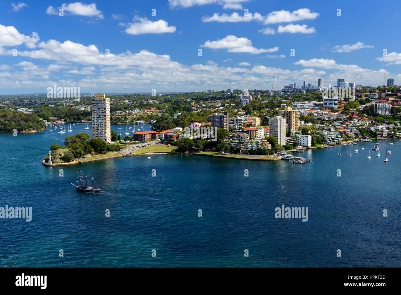 Elevated view of Lavender Bay, Blues Point and North Sydney from Harbour Bridge Lookout - Sydney, New South Wales, Australia Stock Photo