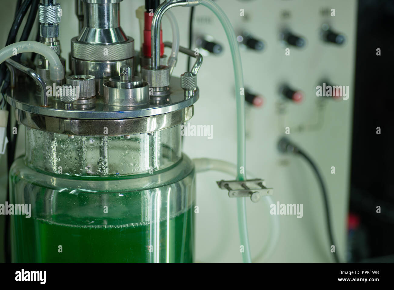 Glass beaker device with tubing for lab Stock Photo