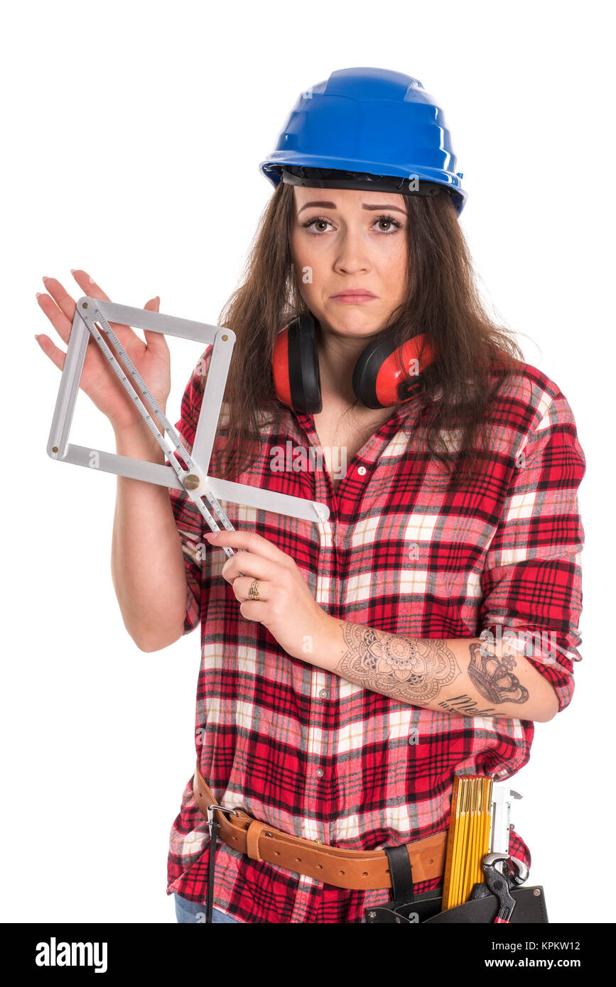 female artisan with protractor Stock Photo Alamy