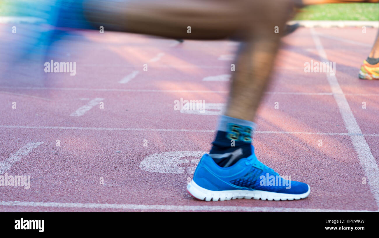 Runners feet in motion on track Stock Photo Alamy