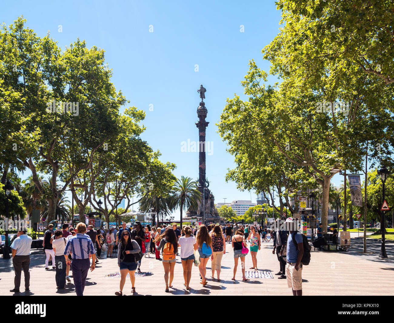 Barcelona, Spain - June 19, 2016. Columbus column at the end of La ...