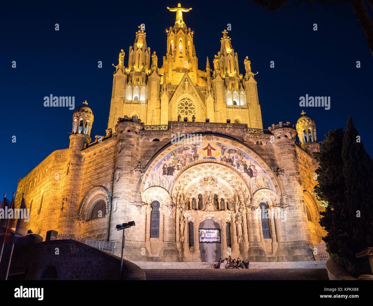 Barcelona, Spain - July 15, 2016. Facade of the Tibidabo church Stock Photo