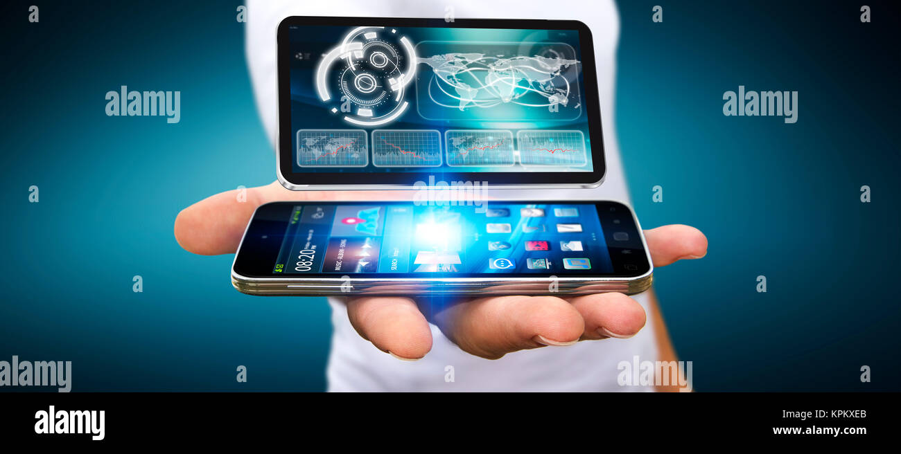 Young man using modern mobile phone Stock Photo - Alamy