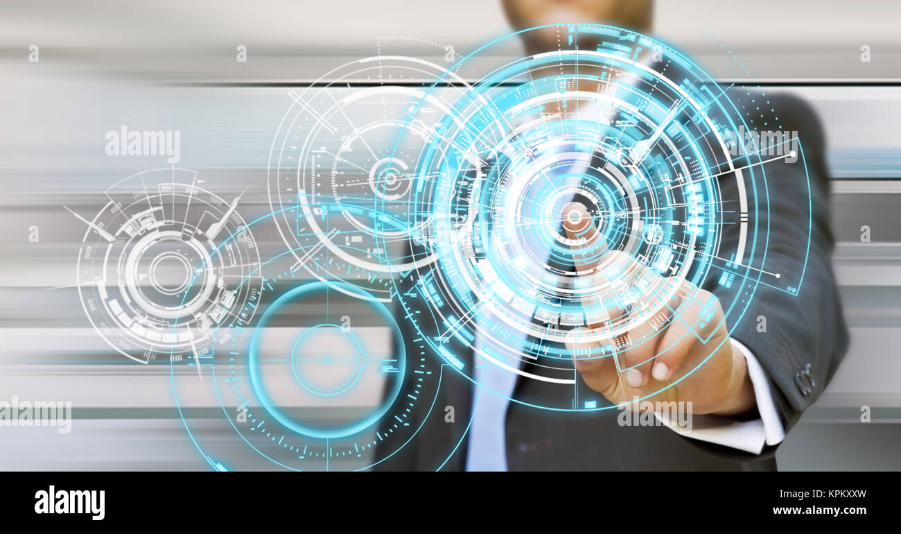 Businessman in his office using tactile interface Stock Photo - Alamy