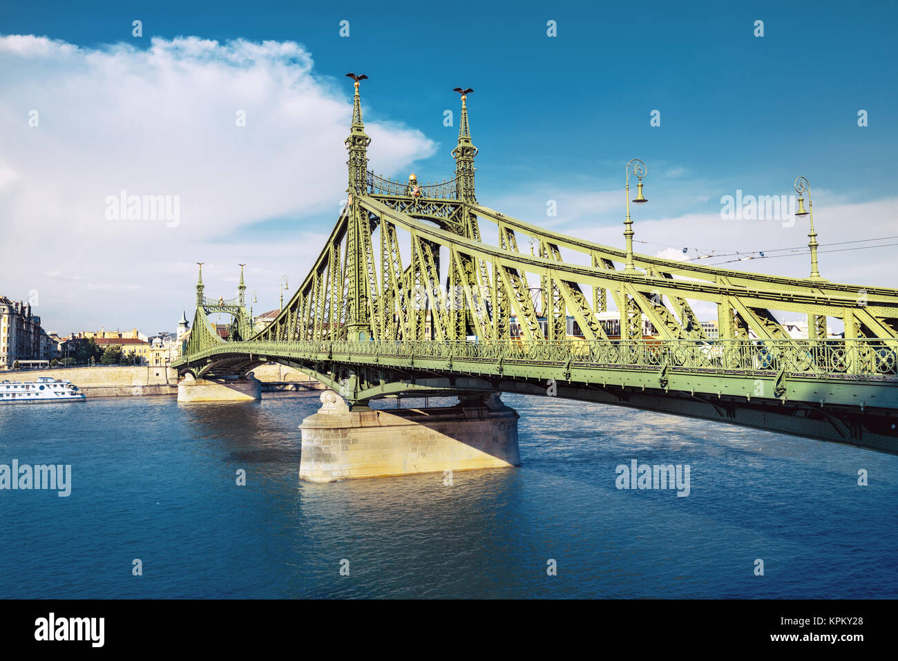 Freedom Bridge in Budapest, Hungary, on a bright day Stock Photo