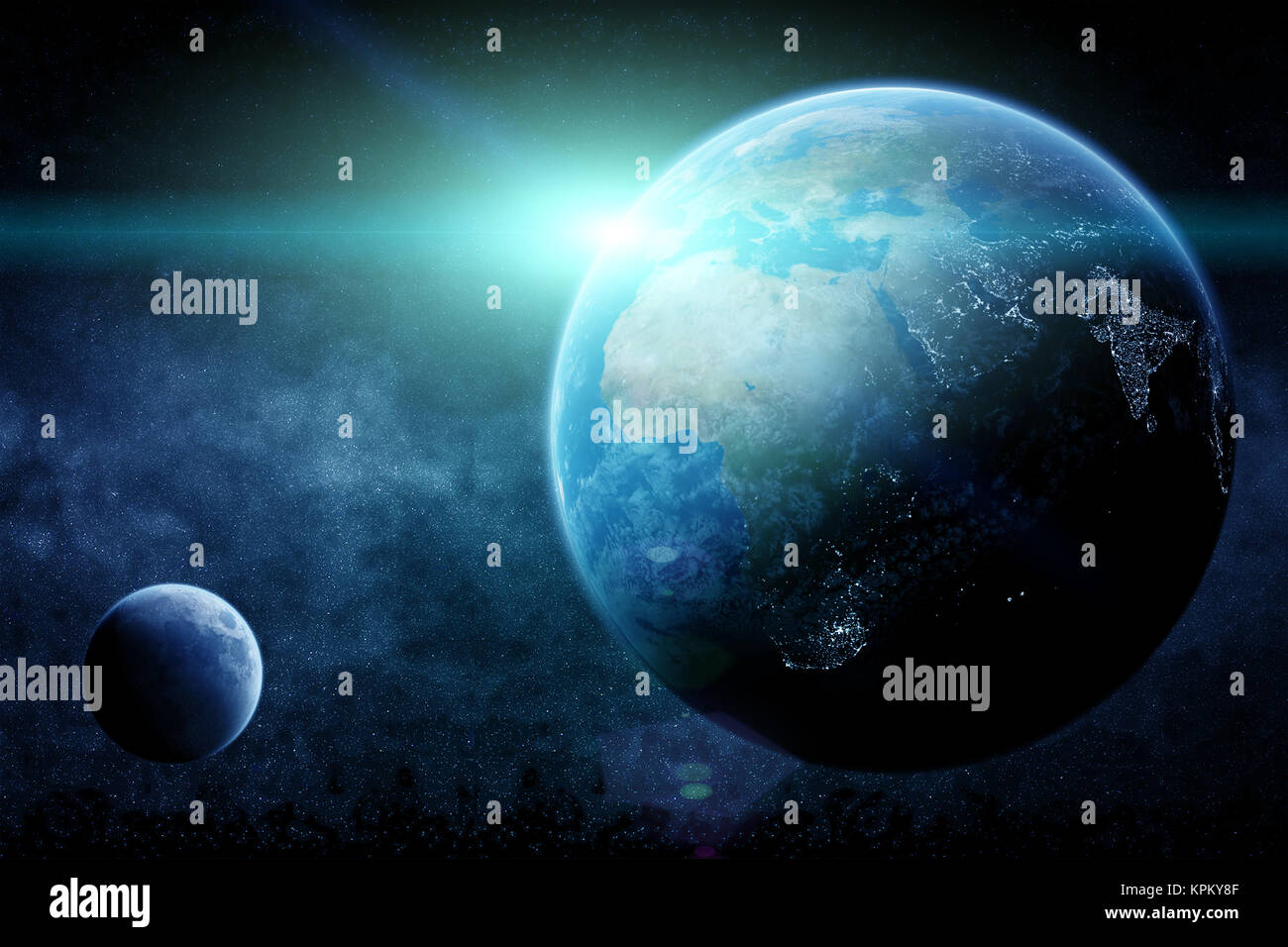 Sunrise over planet in space Stock Photo - Alamy