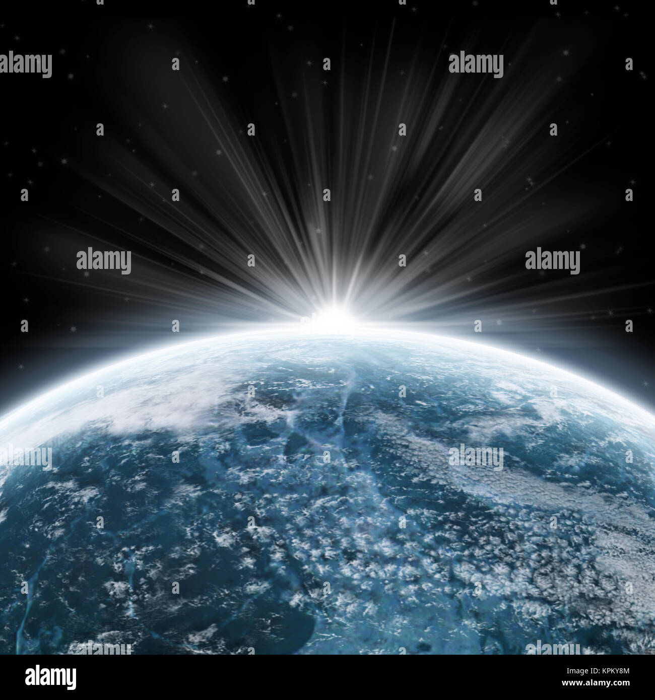 Sunrise over planet in space Stock Photo - Alamy