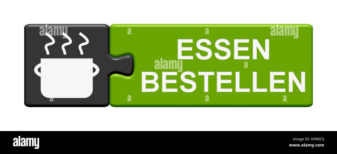 Puzzle Button aus zwei Teilen zeigt Essen bestellen Stock Photo