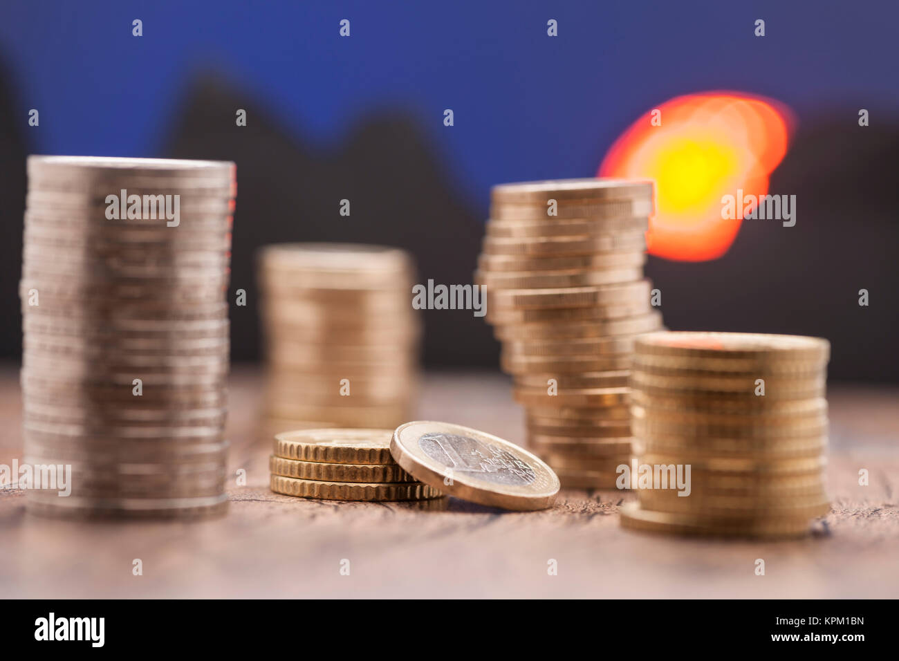 stacked coins twilight Stock Photo