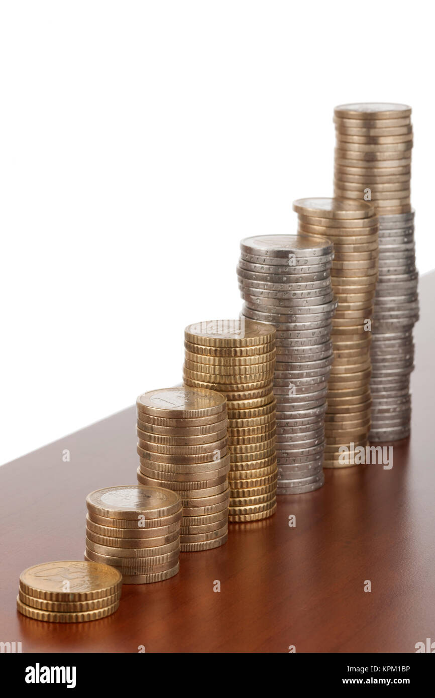 stacked coins vertical ascending Stock Photo