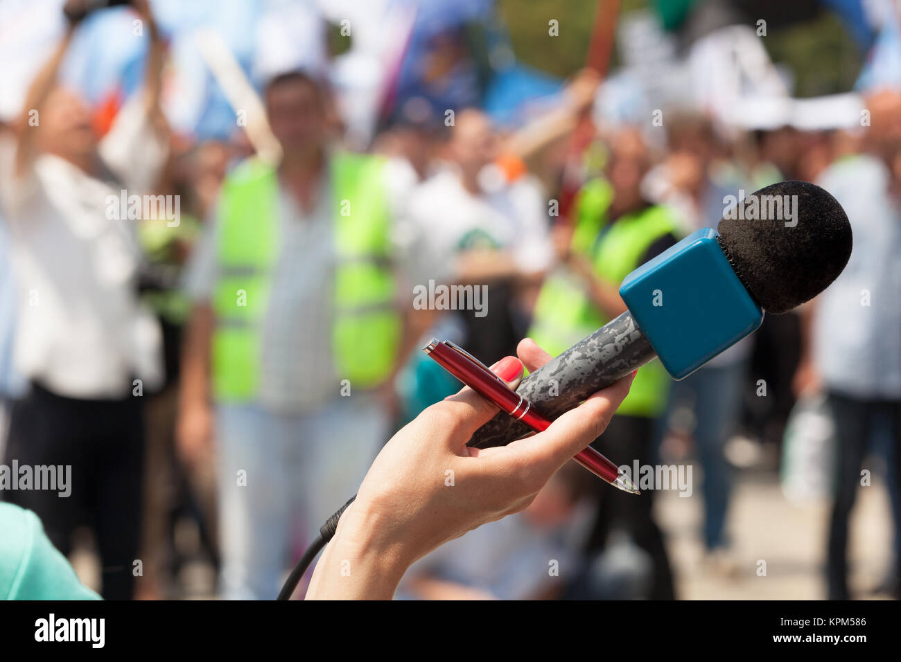 Microphone. Public demonstration. Stock Photo
