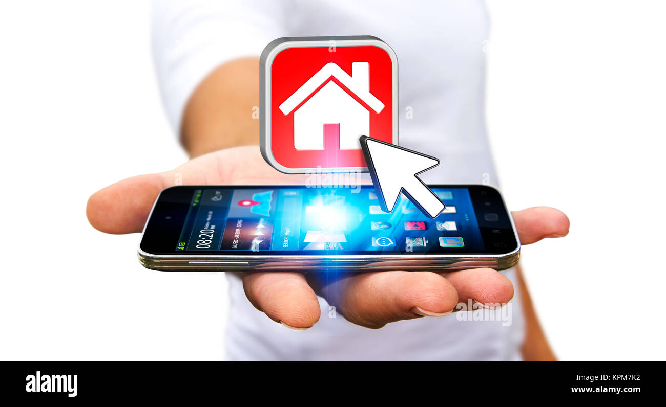 Businessman using modern mobile phone to rent a flat Stock Photo Alamy