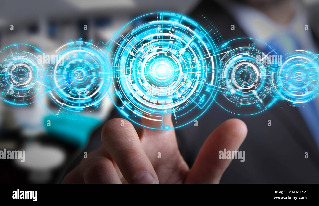 Businessman in his office using tactile interface Stock Photo - Alamy