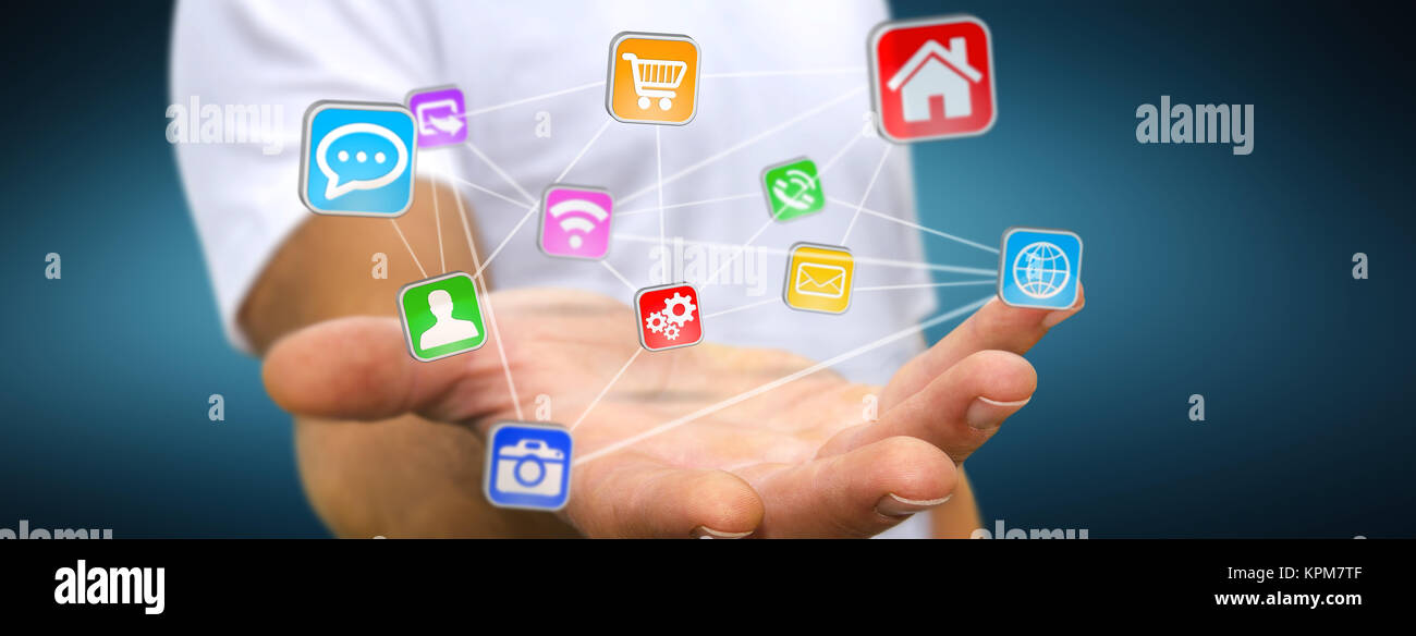 Young man holding digital application Stock Photo - Alamy