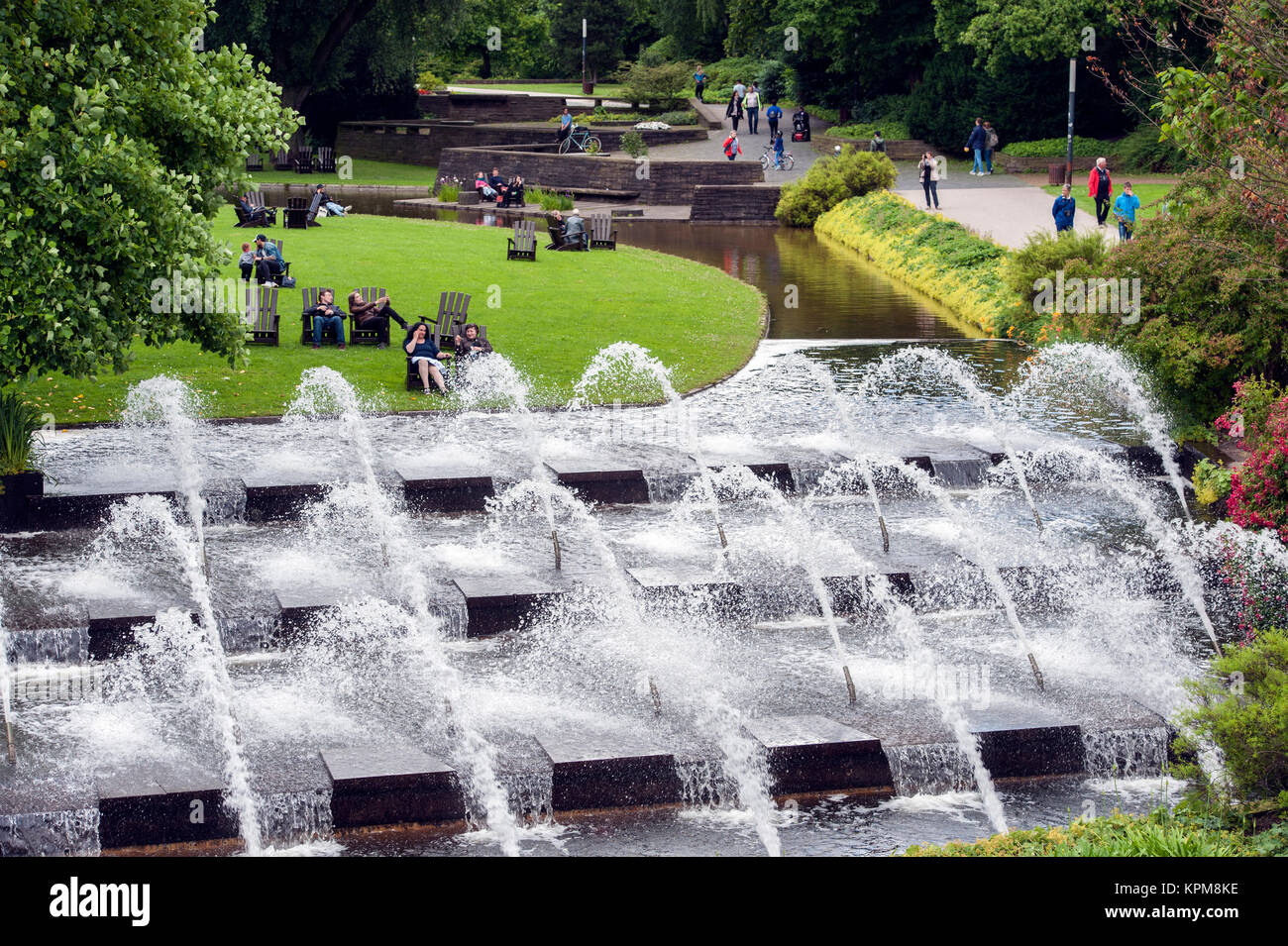 Hamburg, one of the most beautiful and most popular tourist destinations in the world. Park Planten + Blomen with Cascade. Stock Photo