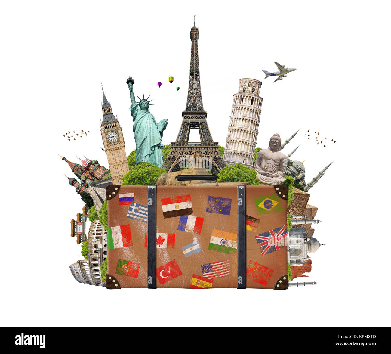 illustration of a suitcase full of famous monument Stock Photo