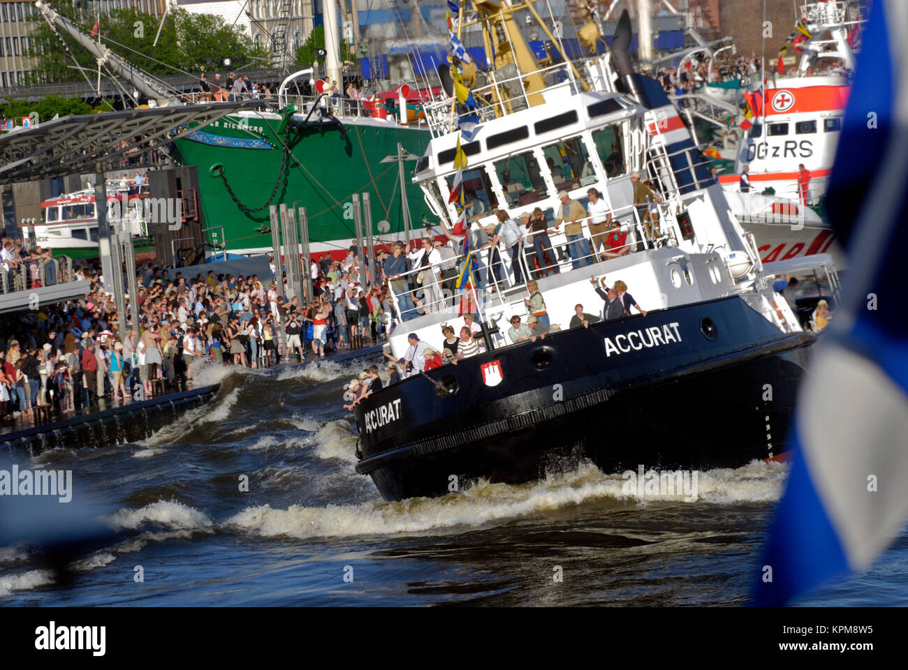 Hamburg, one of the most beautiful and most popular tourist destinations in the world. Harbor birthday party in the Hamburger Hafen. Stock Photo