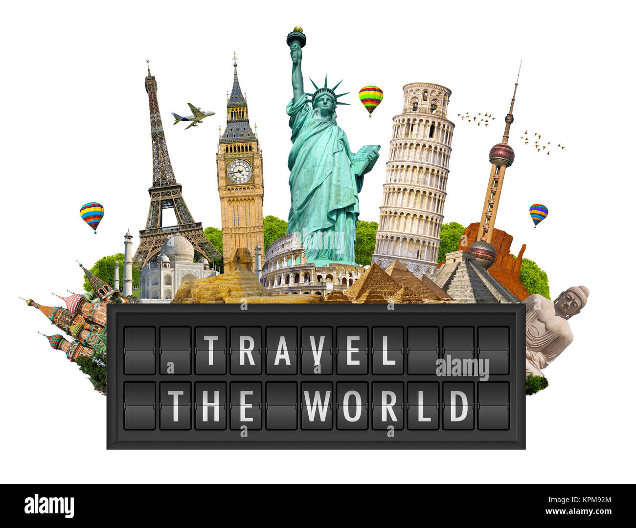 Monuments of the world on a airport billboard panel Stock Photo