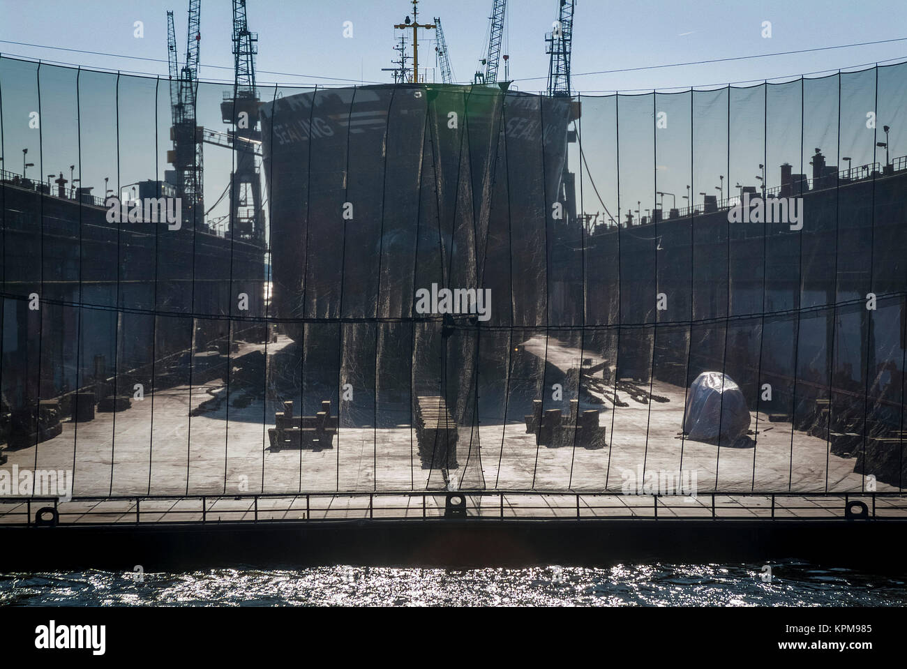 Hamburg, one of the most beautiful and most popular tourist destinations in the world. Dry dock of the shipyard Blohm & Voss, on the Elbe. Stock Photo