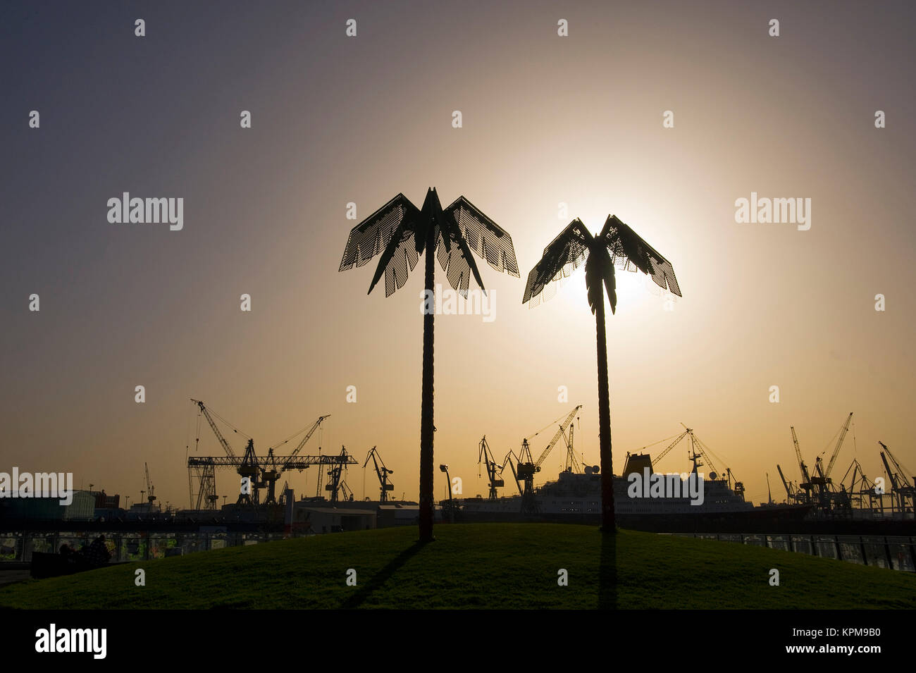 Hamburg, one of the most beautiful and most popular tourist destinations in the world. Artificial Palm Trees, Park Fiction, St. Pauli Stock Photo