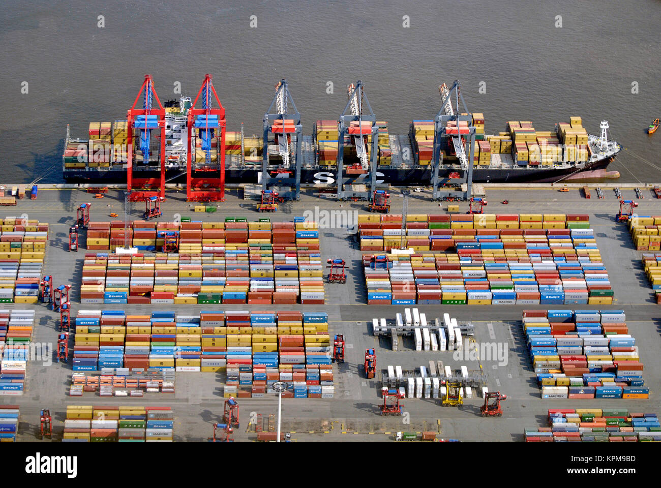 Container port Hamburg, CTA, Container Terminal Altenwerder, Port of Hamburg, Hamburg, Germany aerial view. Stock Photo