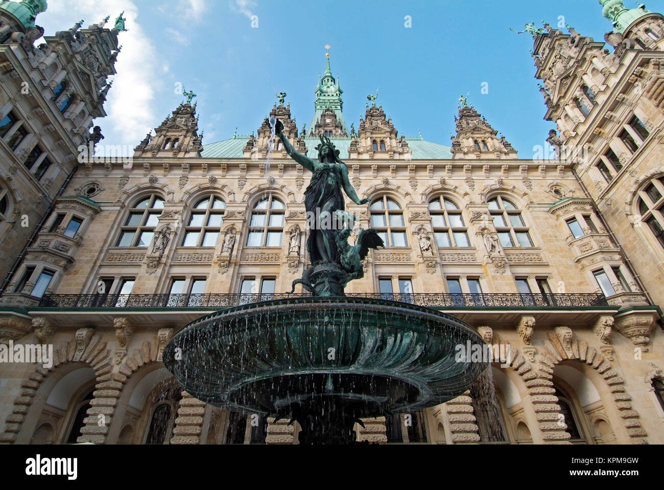 Hamburg, one of the most beautiful and most popular tourist destinations The historic Hygieia Fountain in the inner courtyard of the townhall Hamburgs Stock Photo